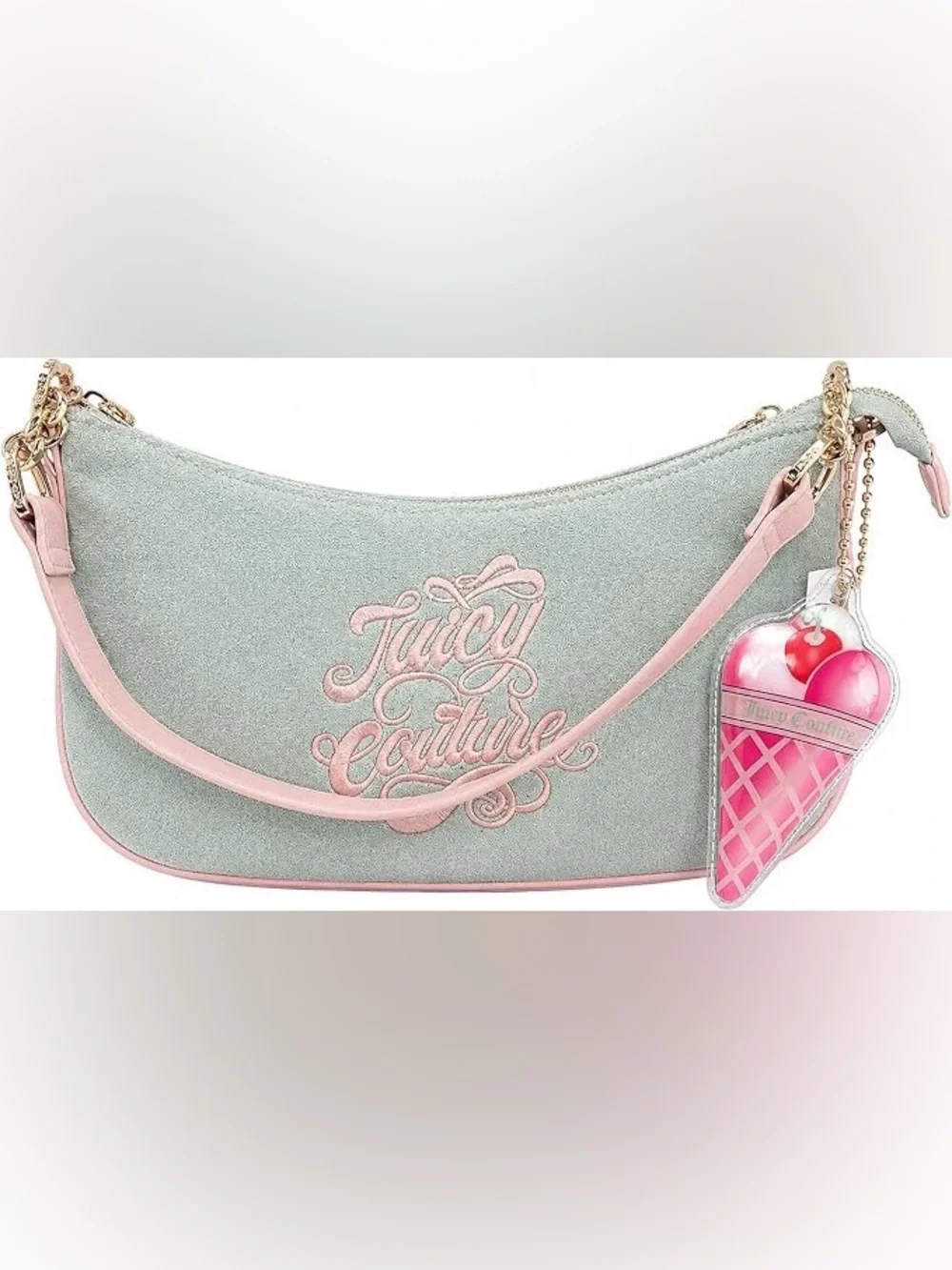 Juicy Couture NWT Sugar Rush Terry Shoulder Bag Ice Cream Charm Green Pink